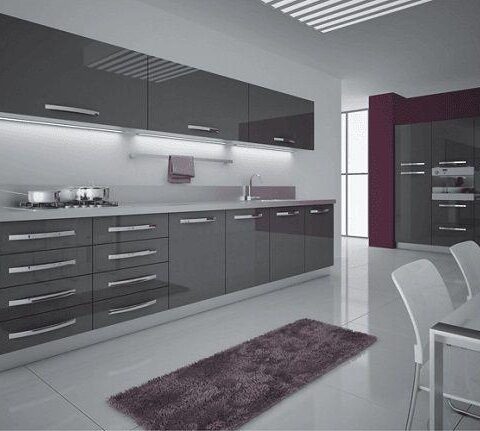 Acrylic Mutfak Dolapları Modelleri-Siyah antrasit akrilik kapaklı modern