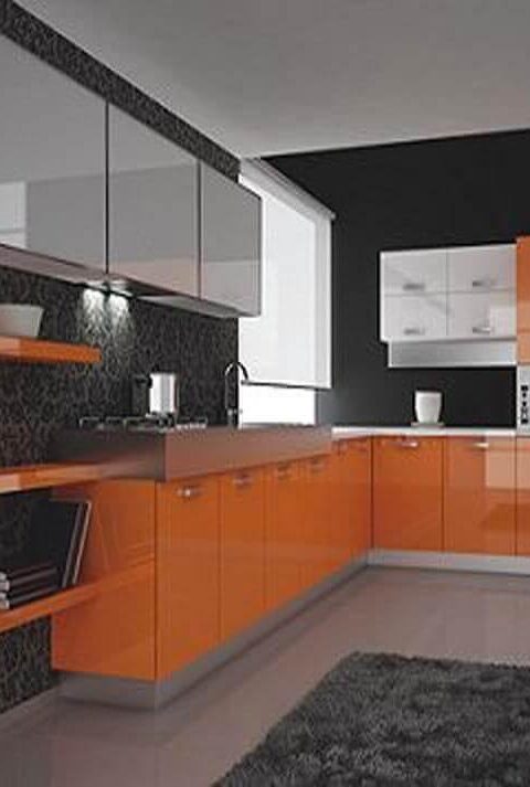 Acrylic Mutfak Dolapları Modelleri-Turuncu ve beyaz renkli